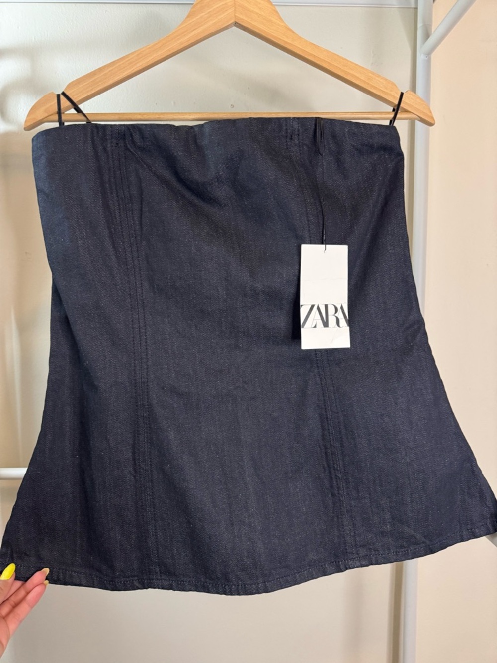 Zara Dark Navy Strapless Denim Top